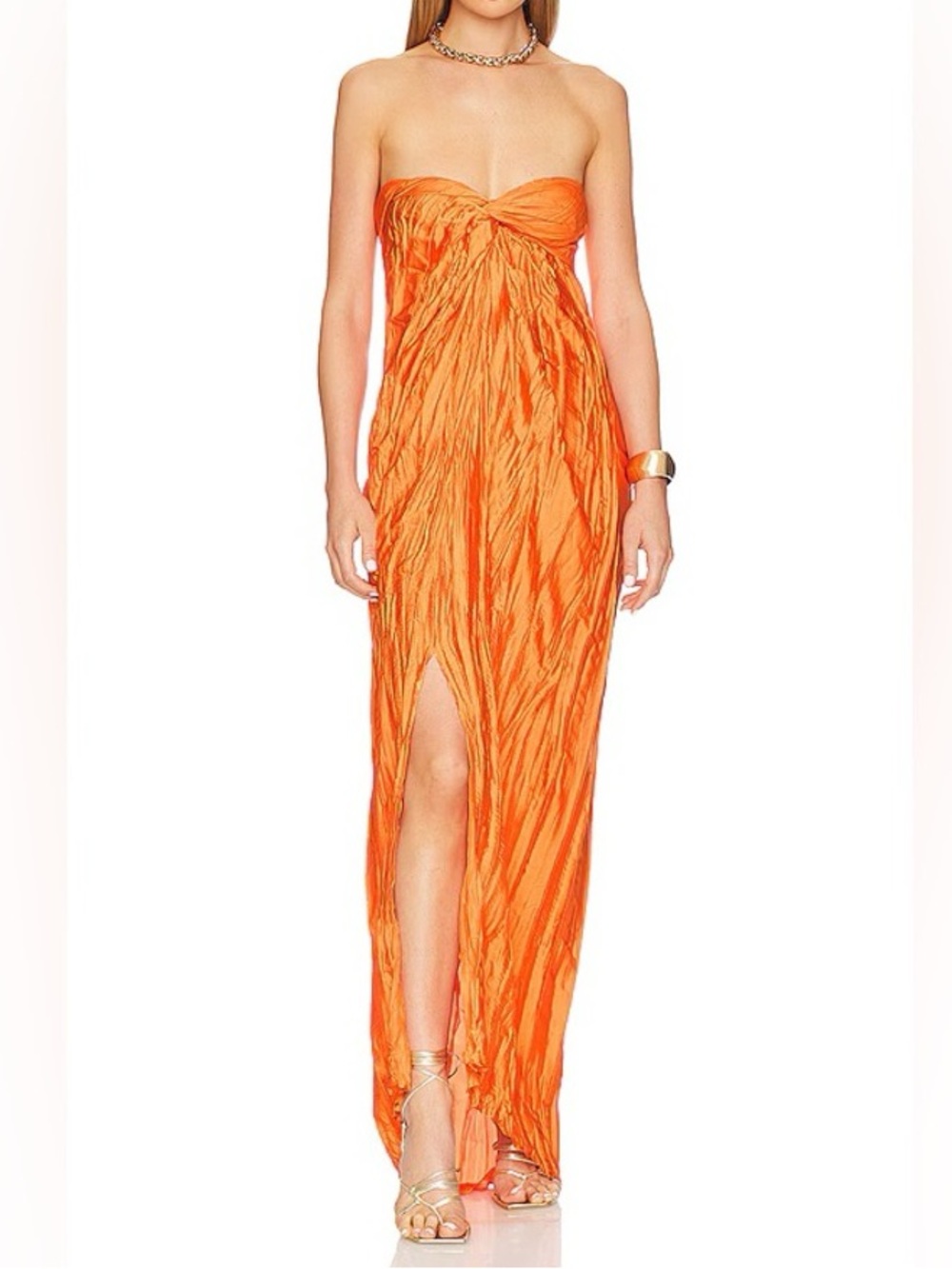 Baobab Ariel Aperol Crinkle Strapless Column Maxi Dress size S_NWT